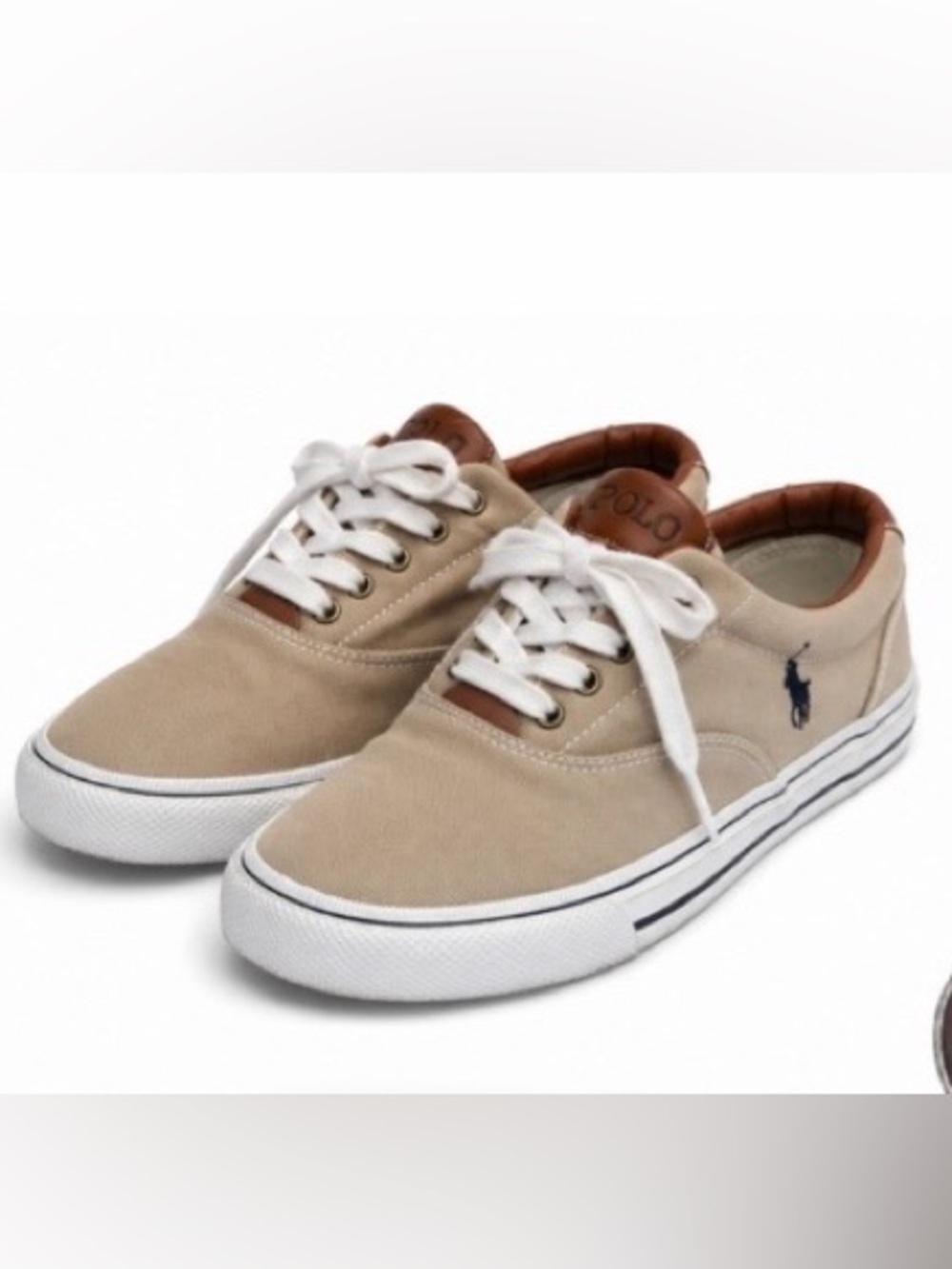 Polo by Ralph Lauren Beige Canvas Low-Top Sneakers with White Laces Men’s 8.5